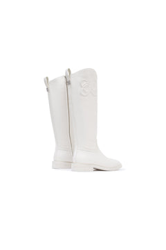 White Flat Leather Riding Boots - ANN ANDELMAN