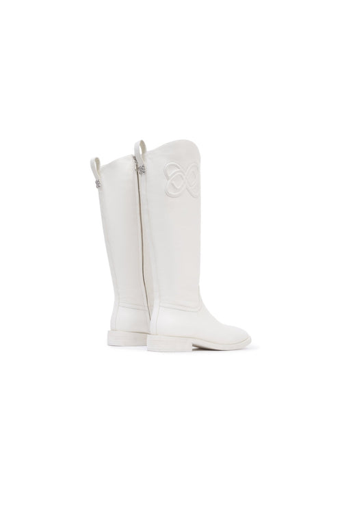 White Flat Leather Riding Boots - ANN ANDELMAN