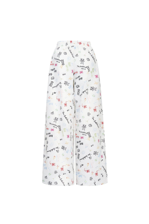 White Graffiti Casual Pants - ANN ANDELMAN