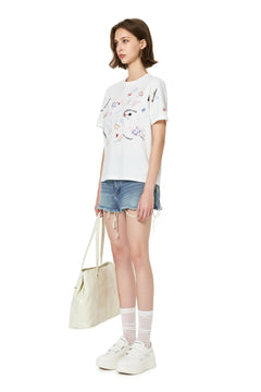 White Graffiti Heart Print T-Shirt - ANN ANDELMAN