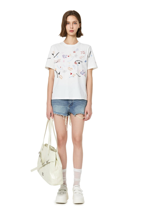 White Graffiti Heart Print T-Shirt - ANN ANDELMAN