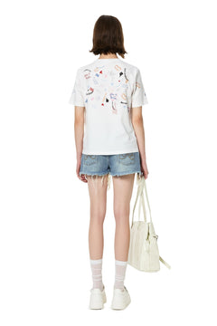 White Graffiti Heart Print T-Shirt - ANN ANDELMAN