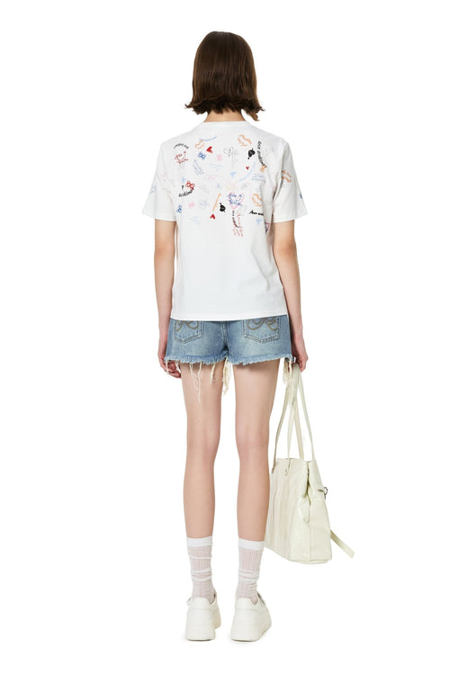 White Graffiti Heart Print T-Shirt - ANN ANDELMAN