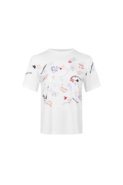 White Graffiti Heart Print T-Shirt - ANN ANDELMAN