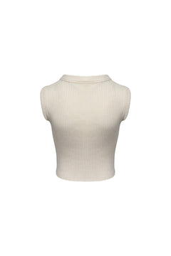 White Hollowed-out Round-neck Knit Vest - ANN ANDELMAN