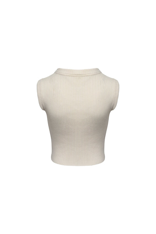 White Hollowed-out Round-neck Knit Vest - ANN ANDELMAN