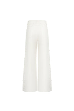 White Jeans with Pearl and Rhinestone Embellishments - ANN ANDELMAN