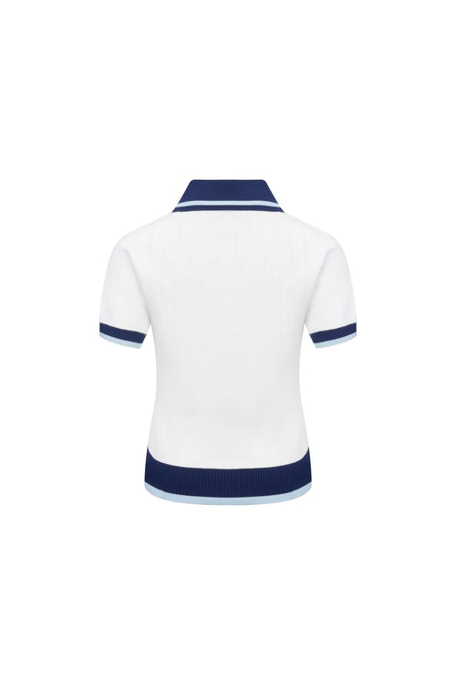 White Knitted Polo Shirt - ANN ANDELMAN
