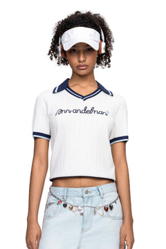 White Knitted Polo Shirt - ANN ANDELMAN