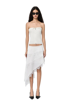 White Lace-trimmed Long Skirt - ANN ANDELMAN