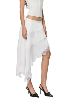 White Lace-trimmed Long Skirt - ANN ANDELMAN