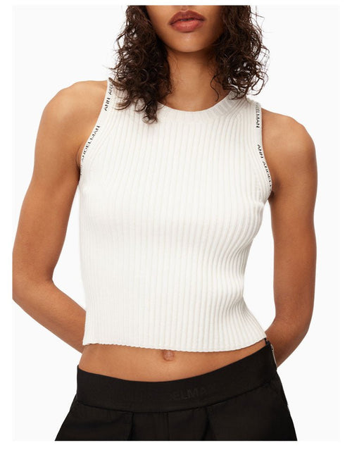 White Letter - trimmed Ribbed Tank Top - ANN ANDELMAN