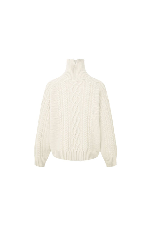 White Logo Twisted Turtleneck Sweater - ANN ANDELMAN