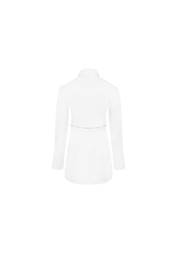 White Long-sleeved Shirt Dress with a Waist-cinching Webbing - ANN ANDELMAN