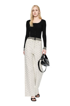 White Loose Straight - leg Full Rhinestone Logo Jeans - ANN ANDELMAN