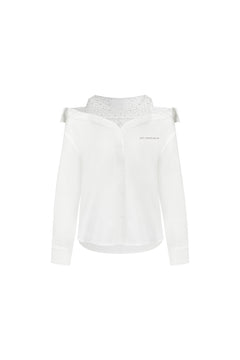 White Mesh Rhinestone - embellished Panel Shirt - ANN ANDELMAN