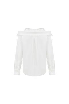 White Mesh Rhinestone - embellished Panel Shirt - ANN ANDELMAN