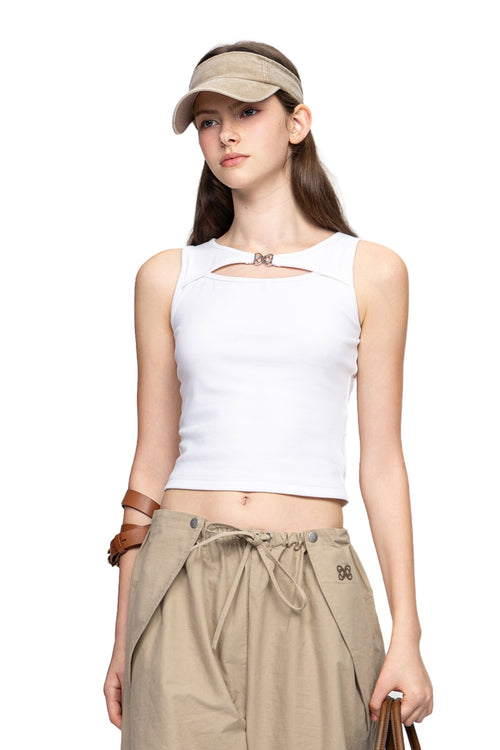 White Metal Button Hollow Vest - ANN ANDELMAN