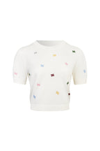 White Multicolored Embroidered Knit Short - Sleeve - ANN ANDELMAN