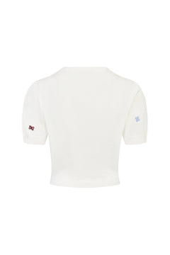 White Multicolored Embroidered Knit Short - Sleeve - ANN ANDELMAN