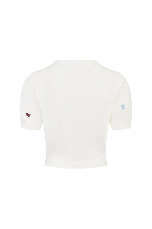 White Multicolored Embroidered Knit Short - Sleeve - ANN ANDELMAN