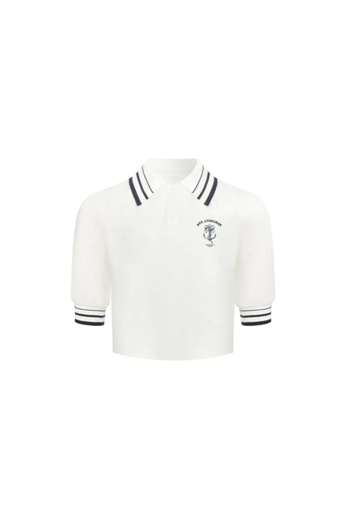 White Nautical Short-sleeve Polo Shirt - ANN ANDELMAN