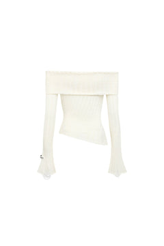 White Off - shoulder Knit Textured Long - sleeved Top - ANN ANDELMAN