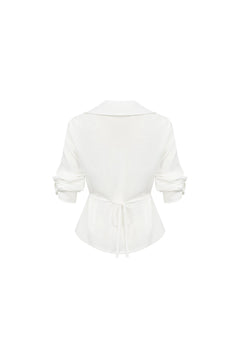 White Open - collar Casual Wrinkled Shirt - ANN ANDELMAN