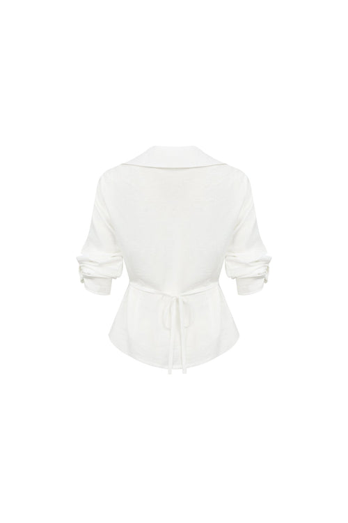 White Open - collar Casual Wrinkled Shirt - ANN ANDELMAN
