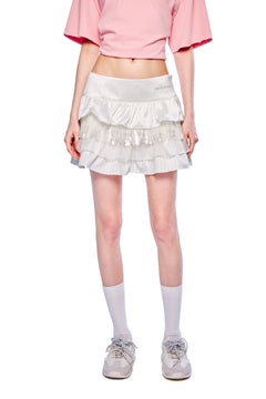 White Patchwork Cake Skirt - ANN ANDELMAN