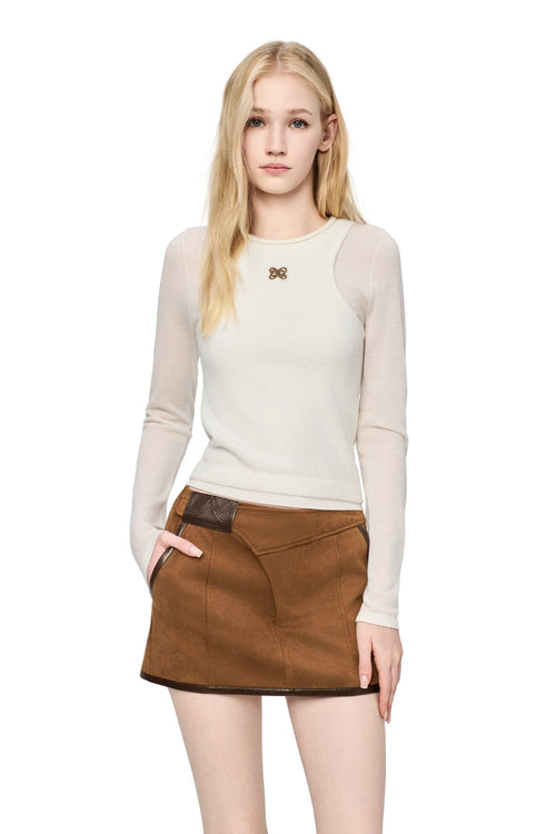 White Patchwork Knit Top - ANN ANDELMAN