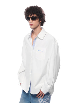 White Patchwork Loose Long - sleeved Shirt - ANN ANDELMAN