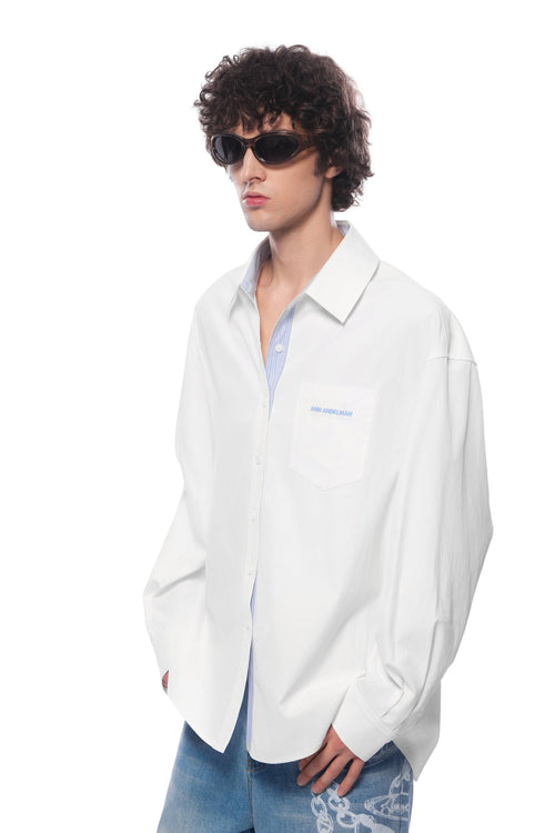 White Patchwork Loose Long - sleeved Shirt - ANN ANDELMAN