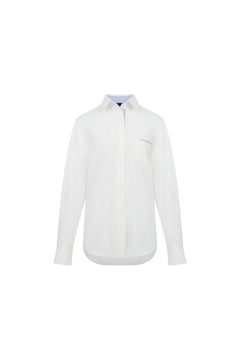 White Patchwork Loose Long - sleeved Shirt - ANN ANDELMAN