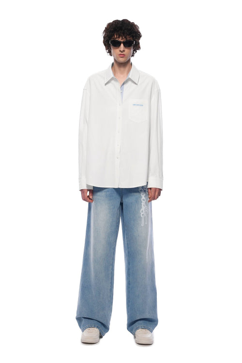 White Patchwork Loose Long - sleeved Shirt - ANN ANDELMAN