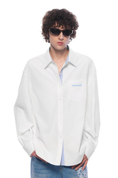 White Patchwork Loose Long - sleeved Shirt - ANN ANDELMAN