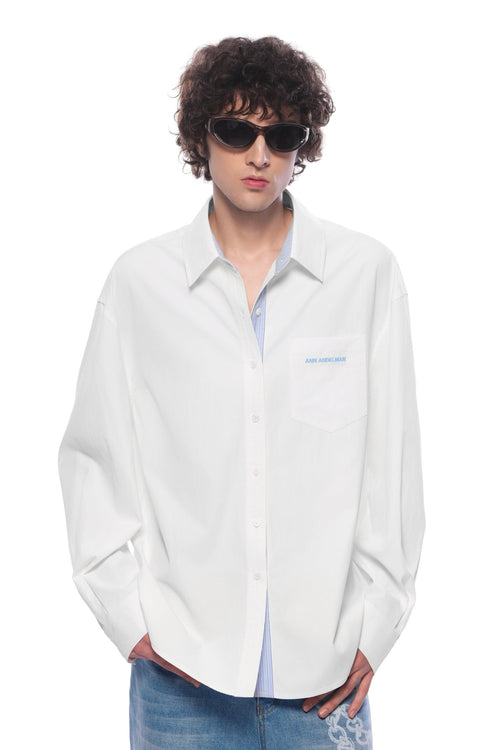 White Patchwork Loose Long - sleeved Shirt - ANN ANDELMAN