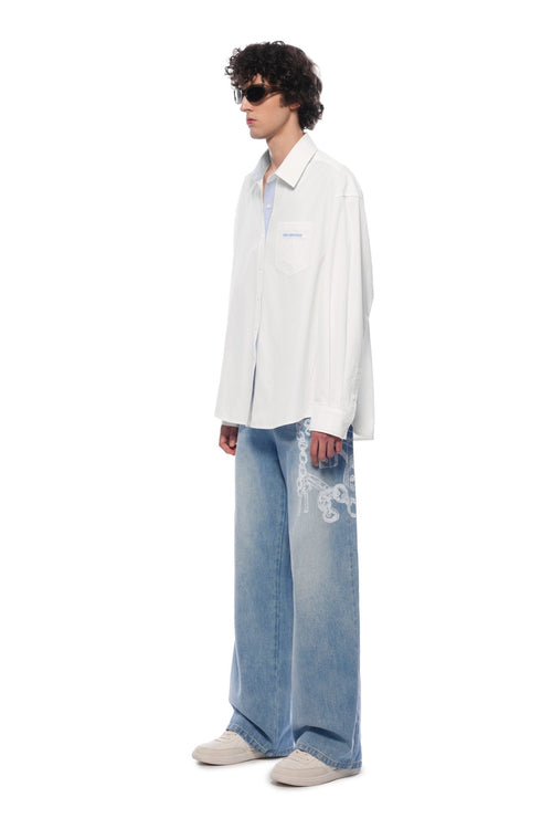 White Patchwork Loose Long - sleeved Shirt - ANN ANDELMAN