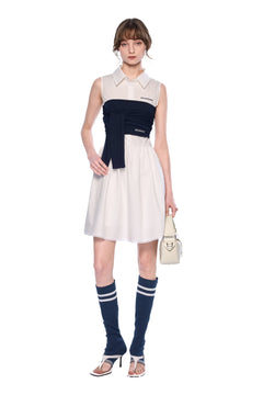 White Patchwork Woolen Vest Dress - ANN ANDELMAN