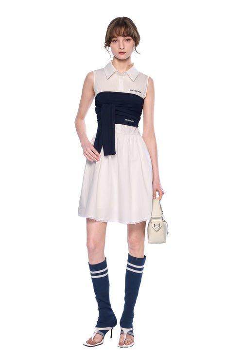 White Patchwork Woolen Vest Dress - ANN ANDELMAN