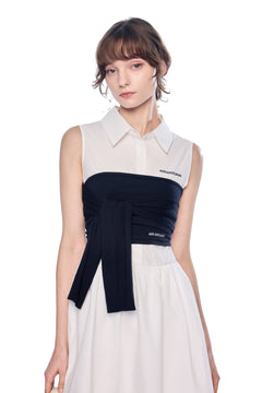 White Patchwork Woolen Vest Dress - ANN ANDELMAN