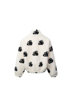 White Plush Lamb Wool Furry Logo Jacket - ANN ANDELMAN