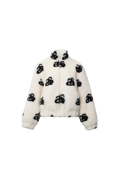 White Plush Lamb Wool Furry Logo Jacket - ANN ANDELMAN