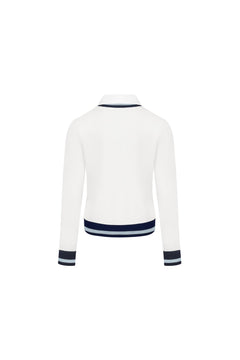 White Polo Collar Faux Two - piece Knit Sweater - ANN ANDELMAN