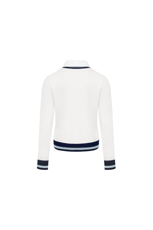 White Polo Collar Faux Two - piece Knit Sweater - ANN ANDELMAN