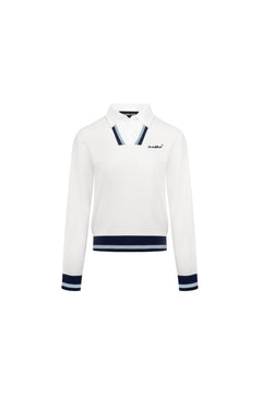 White Polo Collar Faux Two - piece Knit Sweater - ANN ANDELMAN