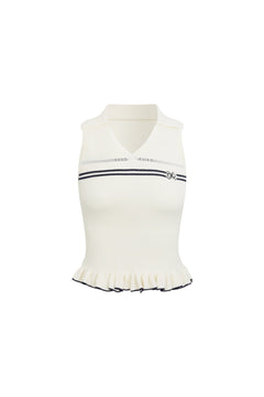 White POLO Ruffled Hem Knit Vest - ANN ANDELMAN