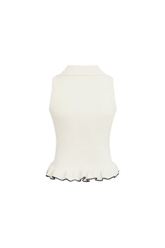 White POLO Ruffled Hem Knit Vest - ANN ANDELMAN