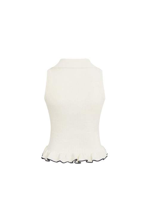 White POLO Ruffled Hem Knit Vest - ANN ANDELMAN