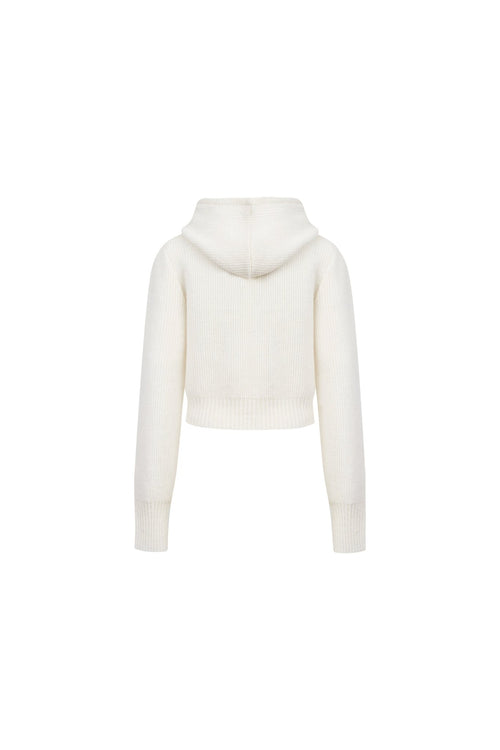 White Pom - pom Hooded Cardigan - ANN ANDELMAN